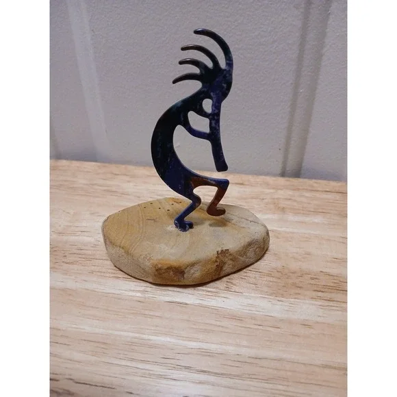 Kokopelli Enameled Metal Art Figurine Colorful Southwest Sandstone Rock 4" Tall - Picture 2 of 8